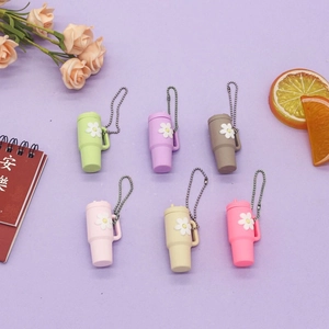 Set of 6 mini colorful silicone cup keychains with daisy flower and metal bead chains
