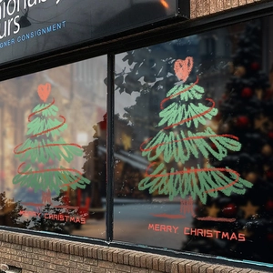 Christmas Tree Window Sticker Static Cling PVC No Glue Glass Door Decals Merry Christmas Shop Decor Doodle Style