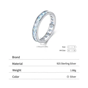 925 sterling silver eternity ring featuring light blue square cut crystals with 3.5mm band