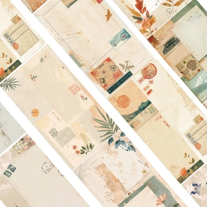 Close-up of vintage aesthetic stickers with warm tones for journal collage scrapbooking