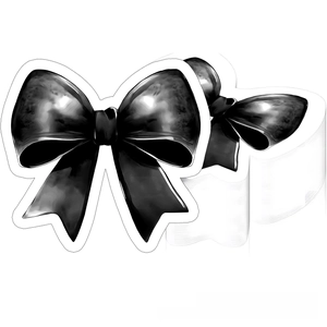Detail of black bow stickers with hand-painted ink texture and white protective edges