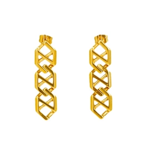 Minimalist gold-plated interlocking geometric earrings with unique abstract cross design