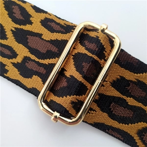Five cm wide leopard print nylon bag strap with high-quality gold metal buckle