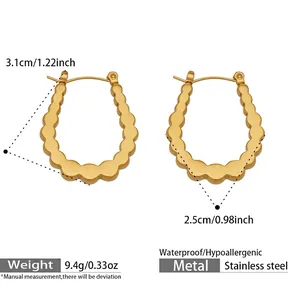 Detailed size specifications of 18k gold plated U-shaped geometric stainless steel earrings