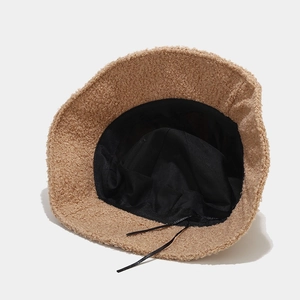 Plush camel frog bucket hat with soft fleece texture and adjustable inner lining strap