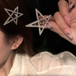 Luxus Legierung Strass Pentagramm Ausschnitt Haarklammer Für Damen Funkelnder Stern Entenschnabel-Clip Süßer Cooler Stil Haarschmuck