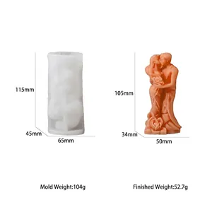 Macro detail of couple embrace silicone mold with dimension measurements for DIY candle making