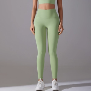 High waist light green yoga leggings with seamless design for fitness and running