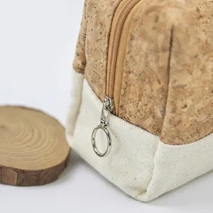 Eco-friendly cotton canvas and cork toiletry bag set with large capacity and metal zipper