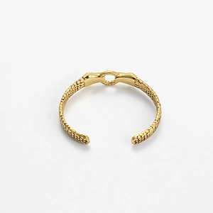 French vintage style gold snake scale textured open cuff bracelet for women