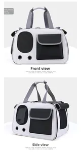 Front and side view of large capacity pet carrier bag with breathable mesh windows
