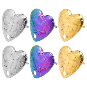 Detail of heart-shaped 304 stainless steel earring bases with textured diamond pattern