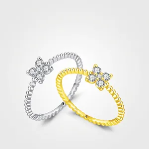 Bague Moissanite Argent Sterling 925 Trèfle À Quatre Feuilles Anneau Perlé Fleur Couleur D VVS1 Bijoux Minimalistes