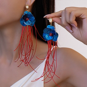 Boucles D'oreilles Fleur À Franges Acrylique Alliage Avec Corde Et Tige En Argent Bijoux De Mode Bohême Pour Femmes