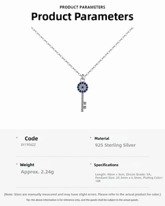 Detailed size parameters of 925 silver devil eye key pendant with blue cubic zirconia