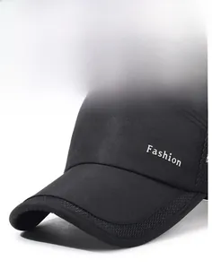 Detail of a breathable mesh baseball cap with stylish Fashion lettering and firm brim