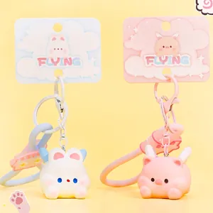 Kawaii Flying Animal Keychain Cute Soft PVC Pig Rabbit Doll Bag Charm With Wrist Strap For Friends Couples