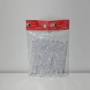 Macro shot of 12 transparent acrylic spiral icicle ornaments for Christmas tree decoration