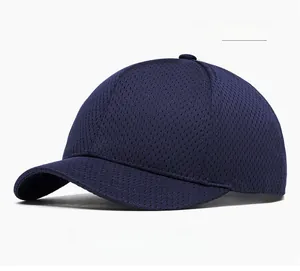 Detailed view of the breathable navy blue mesh fabric on the lightweight baseball cap