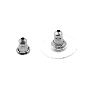 Silver stainless steel bullet earring backs with plastic disc pads for DIY jewelry making