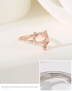 Detail view of cat-ear rose gold 925 silver ring blank showing the S925 hallmark