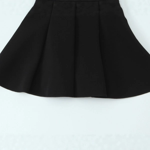 Top nero chic con orlo a pieghe da donna in tessuto elasticizzato e stile mini gonna trendy