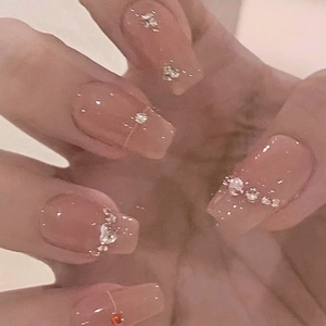 Ongles À Presser Strass Cœur Rose Nude Ballerine Forme Coffin Faux Ongles Avec Colle Art Des Ongles Pour Femmes