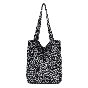 Minimalist black and grey leopard print canvas tote bag with long shoulder straps