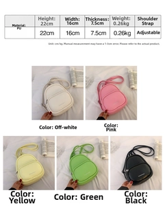 Detailed size specifications and five-color display for the mini PU leather backpack