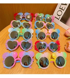 Variety pack of colorful cartoon-shaped kids sunglasses with gradient lenses