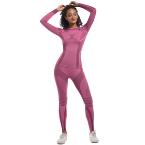 Close-up of mauve seamless compression yoga set featuring breathable knit textures