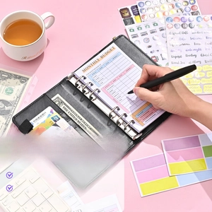 A6 black PU leather budget binder with cash envelopes, labels and budgeting sheets