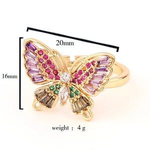 Detail view of colorful butterfly ring with measurements 20mm width and 4g weight