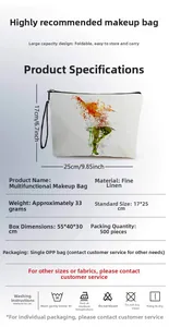 Detailed size specifications for a floral linen cosmetic bag measuring 17x25 cm