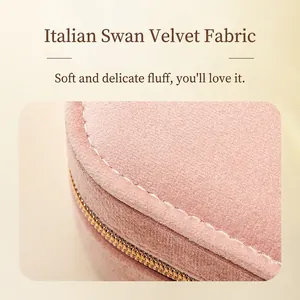 Pink Italian velvet jewelry travel organizer with soft texture and premium stitching