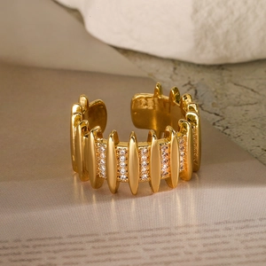 Minimalist 18K gold plated geometric open ring with sparkling white zircon stones