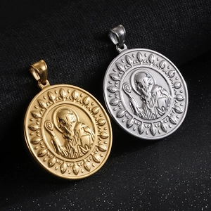 Hip hop St. Benedict cross medal pendants in gold and silver stainless steel