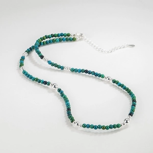 Vintage handmade S925 sterling silver turquoise beaded necklace with adjustable metal chain