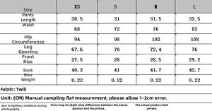 Tableau des tailles pour jupe-short plissée à taille haute avec mesures du XS au L