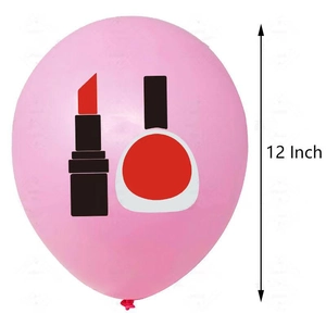 Pink 12-inch latex balloon with lipstick and nail polish print for makeup theme party