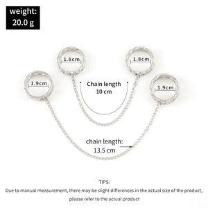 Detailed size chart for silver punk chain rings showing diameters and chain lengths