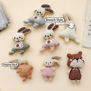 Handmade fabric animal brooches featuring cute forest style bunny and bear characters