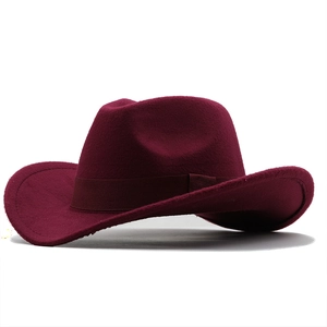 Deep burgundy wool felt wide brim fedora hat with matching ribbon for autumn fashion