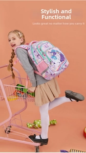 Girl's unicorn backpack with ergonomic straps and reflective safety strips