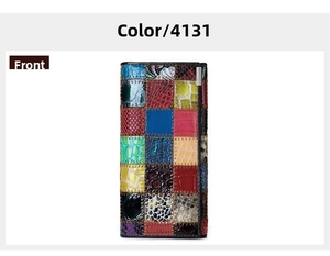 Vue détaillée du portefeuille en cuir patchwork multicolore aux textures animales mixtes