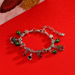 Christmas Charm Bracelet Alloy Enamel Red Green Beads Bells Snowflakes Adjustable Snake Chain Holiday Gift Jewelry