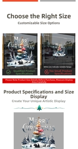 Detail of Christmas tree static stickers for window decoration with size comparison
