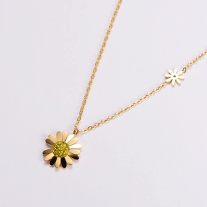 Minimalist gold daisy necklace with yellow rhinestones on a delicate chain for women
