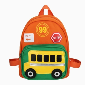Cartoon school bus orange toddler backpack for boys with stop sign and exit graphics
