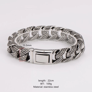 Rugged retro punk stainless steel bracelet for men with textured scale patterns